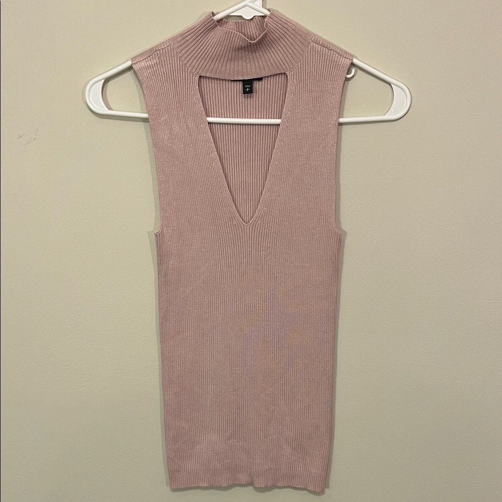 Express Blush Ribbed V-Neck Tank Top